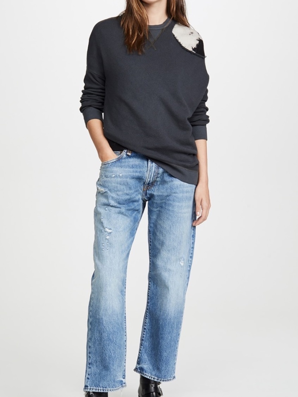 R13 Boyfriend Jeans in BAIN W/ RIPS - SZ 28 - Picture 3 of 13